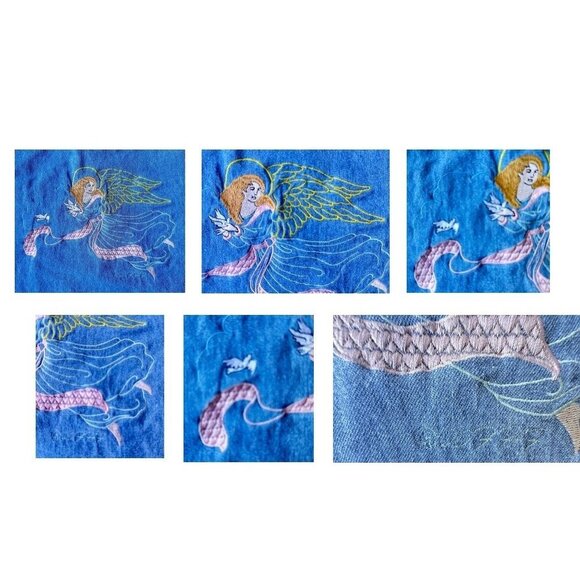 VTG Fox Hill Angel Button Down Denim Shirt Medium Embroidered Long Sleeves READ - Picture 4 of 12